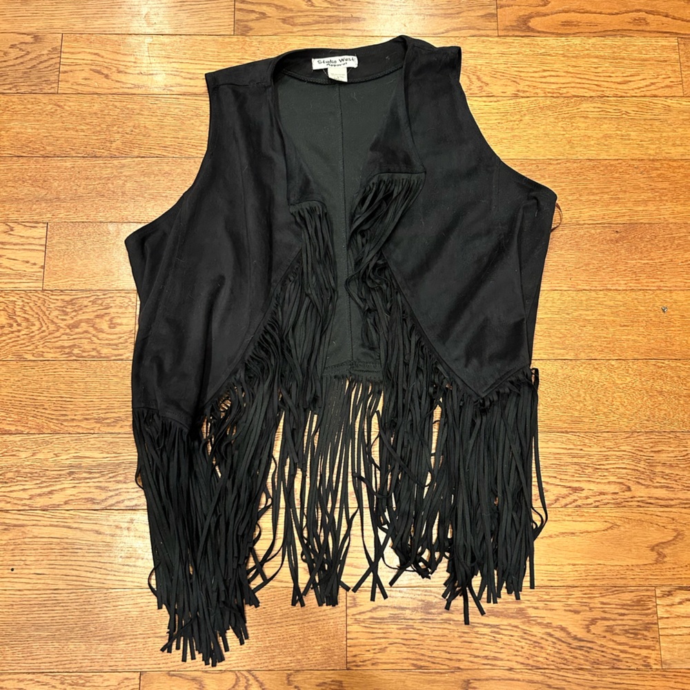 Black suede fringe vest